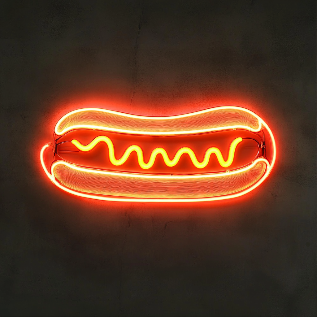 Hot Dog with Mustard - Red Neon Sign, 24 Inches