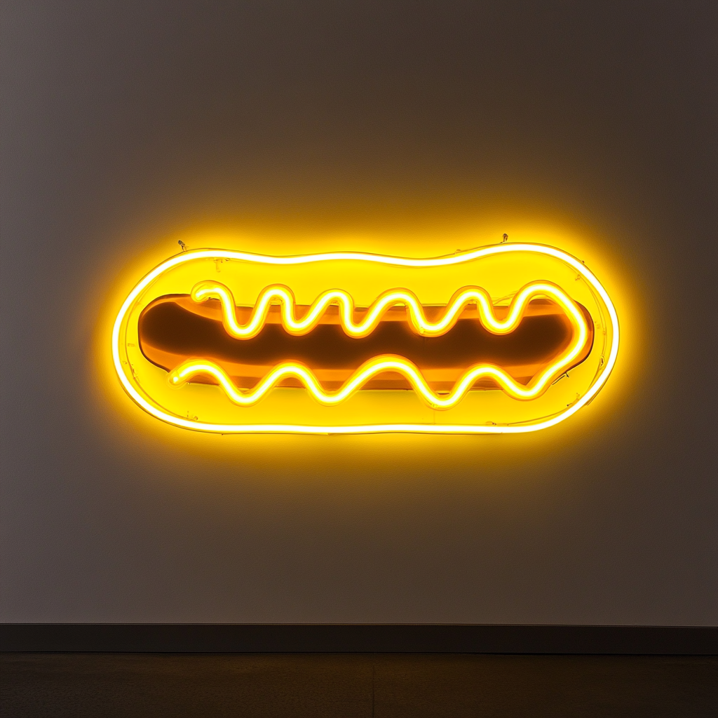 Hot Dog with Mustard - Yellow Neon Sign, 18 Inches