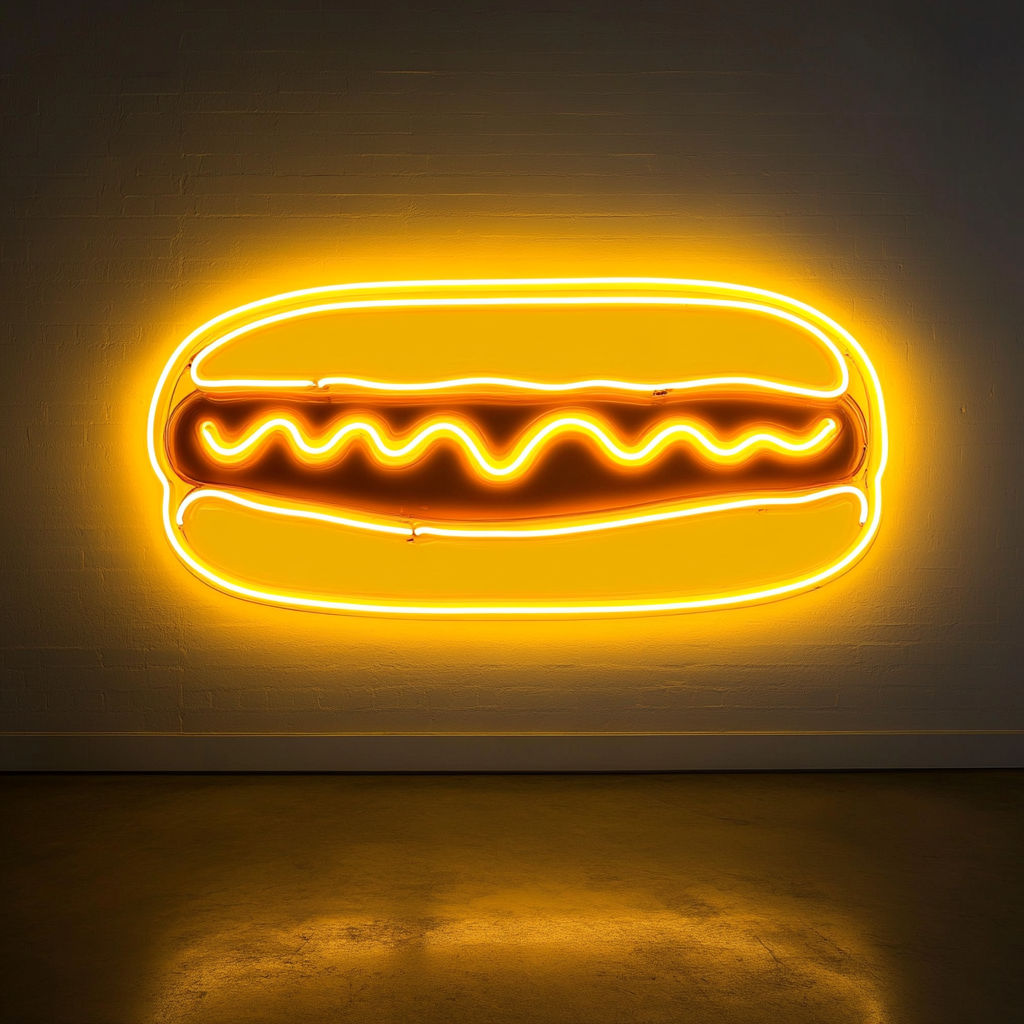 Hot Dog with Mustard - Yellow Neon Sign, 24 Inches