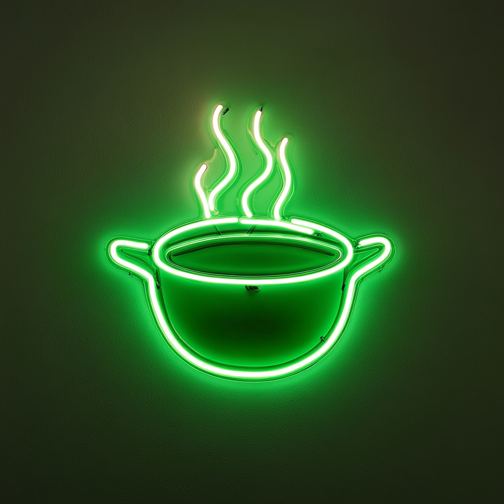 Hot Soup Pot - Green Neon Sign, 18 Inches