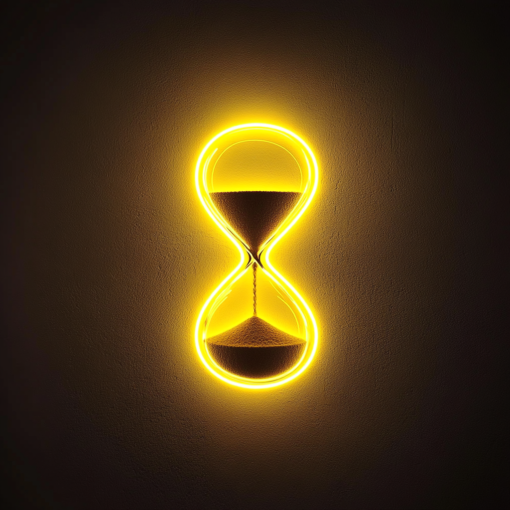 Hourglass with Sand - Yellow Neon Sign, 24 Inches