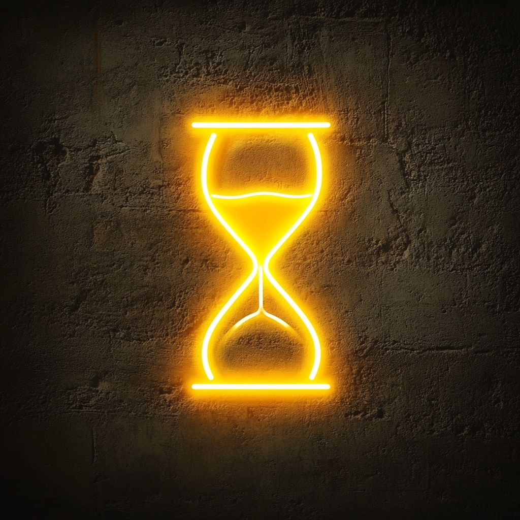 Hourglass with Sand - Yellow Neon Sign, 18 Inches