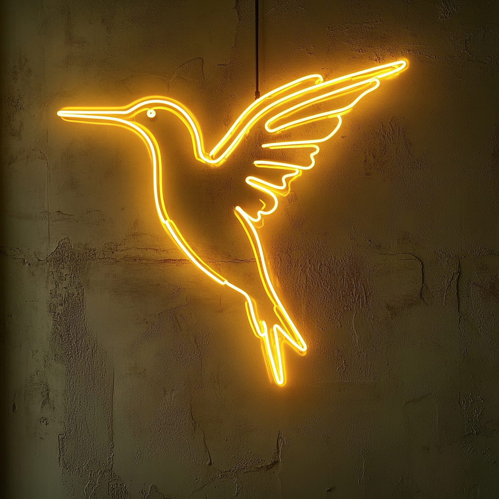 Hummingbird - Yellow Neon Sign, 18 Inches