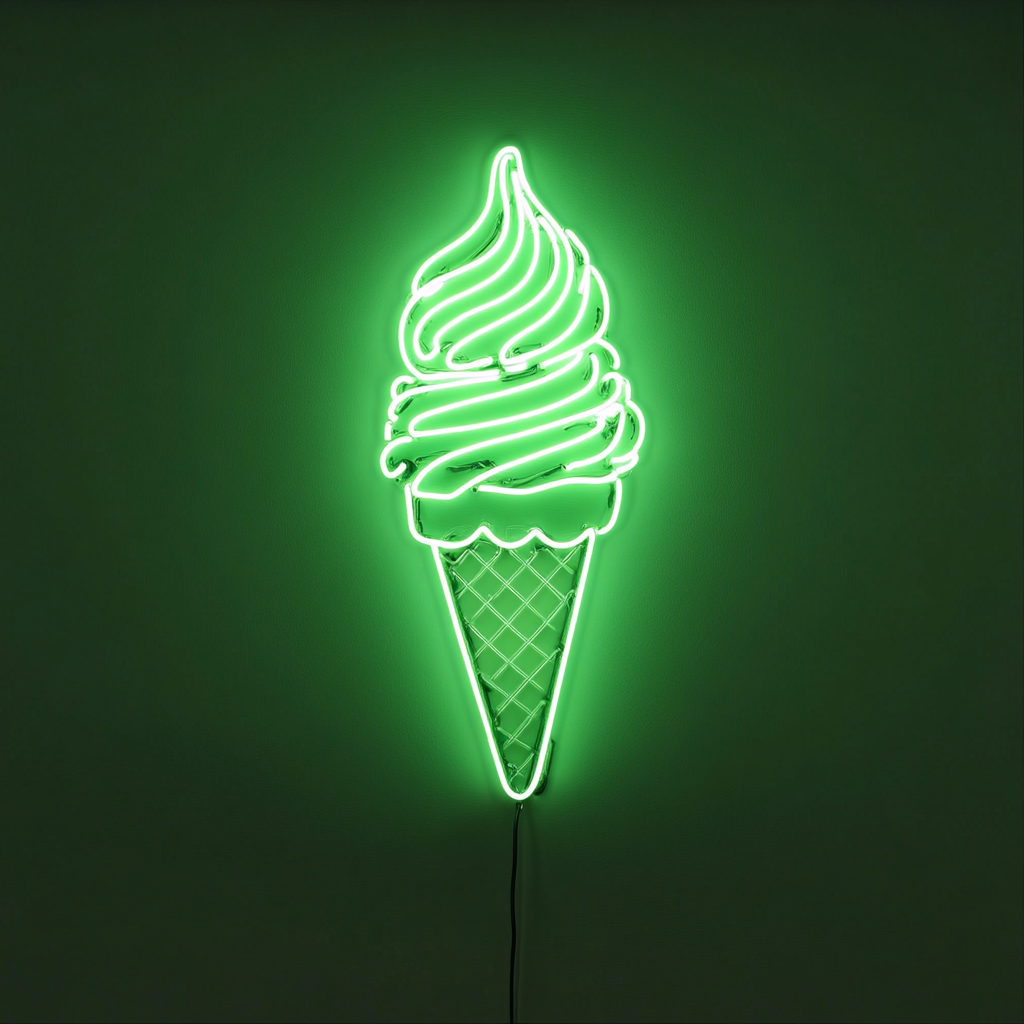 Ice Cream Cone - Green Neon Sign, 18 Inches