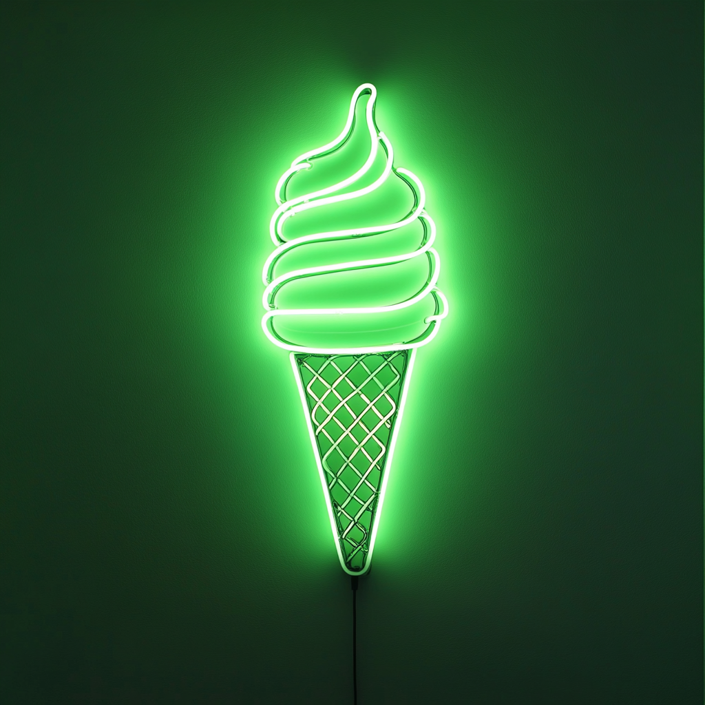 Ice Cream Cone - Green Neon Sign, 18 Inches