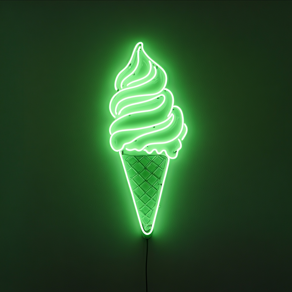 Ice Cream Cone - Green Neon Sign, 24 Inches