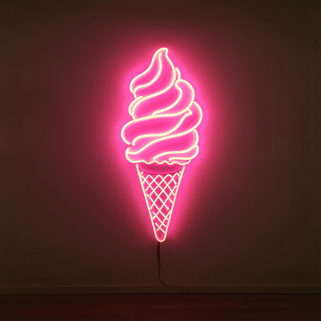 Ice Cream Cone - Pink Neon Sign, 18 Inches