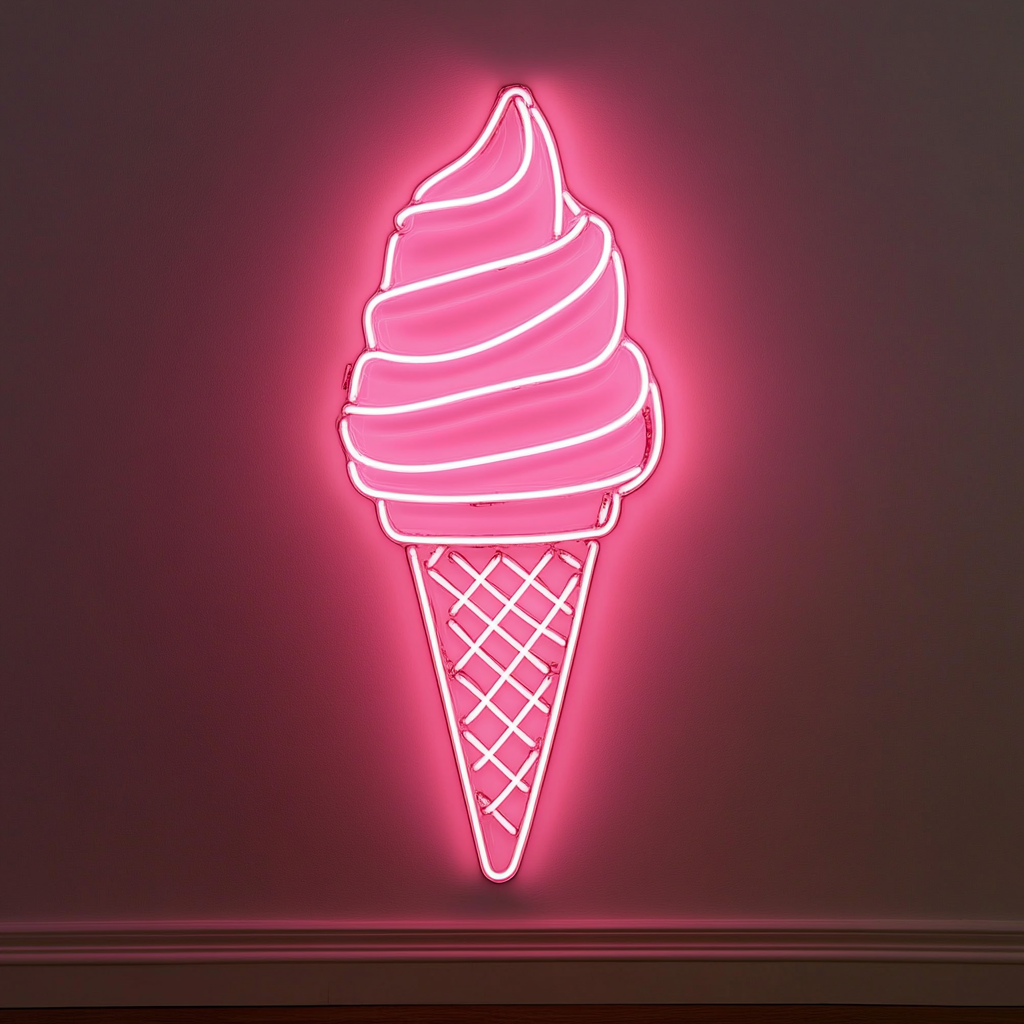 Ice Cream Cone - Pink Neon Sign, 18 Inches