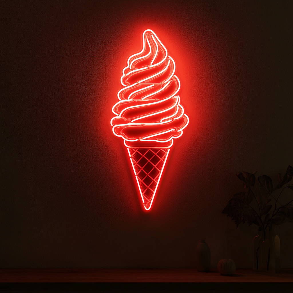 Ice Cream Cone - Red Neon Sign, 18 Inches