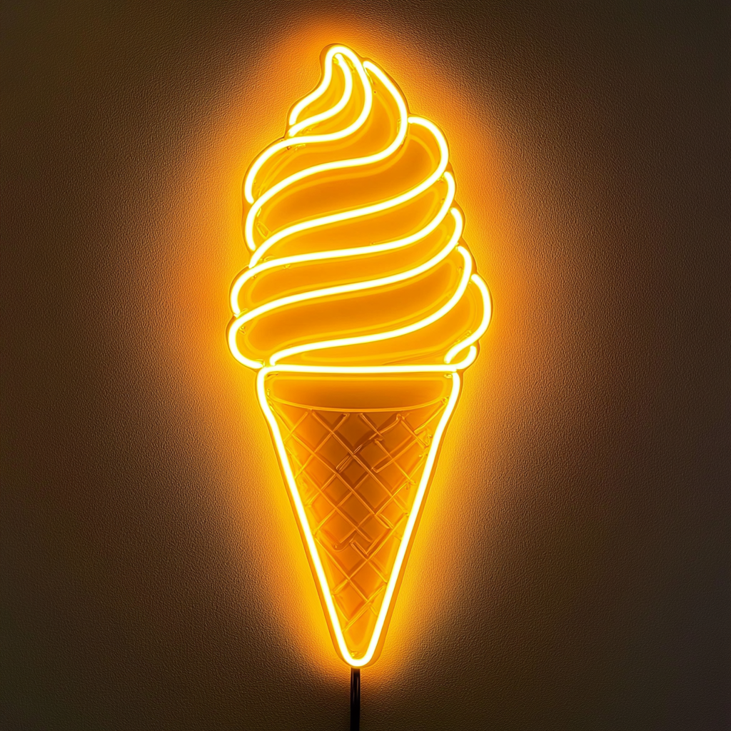 Ice Cream Cone - Yellow Neon Sign, 24 Inches