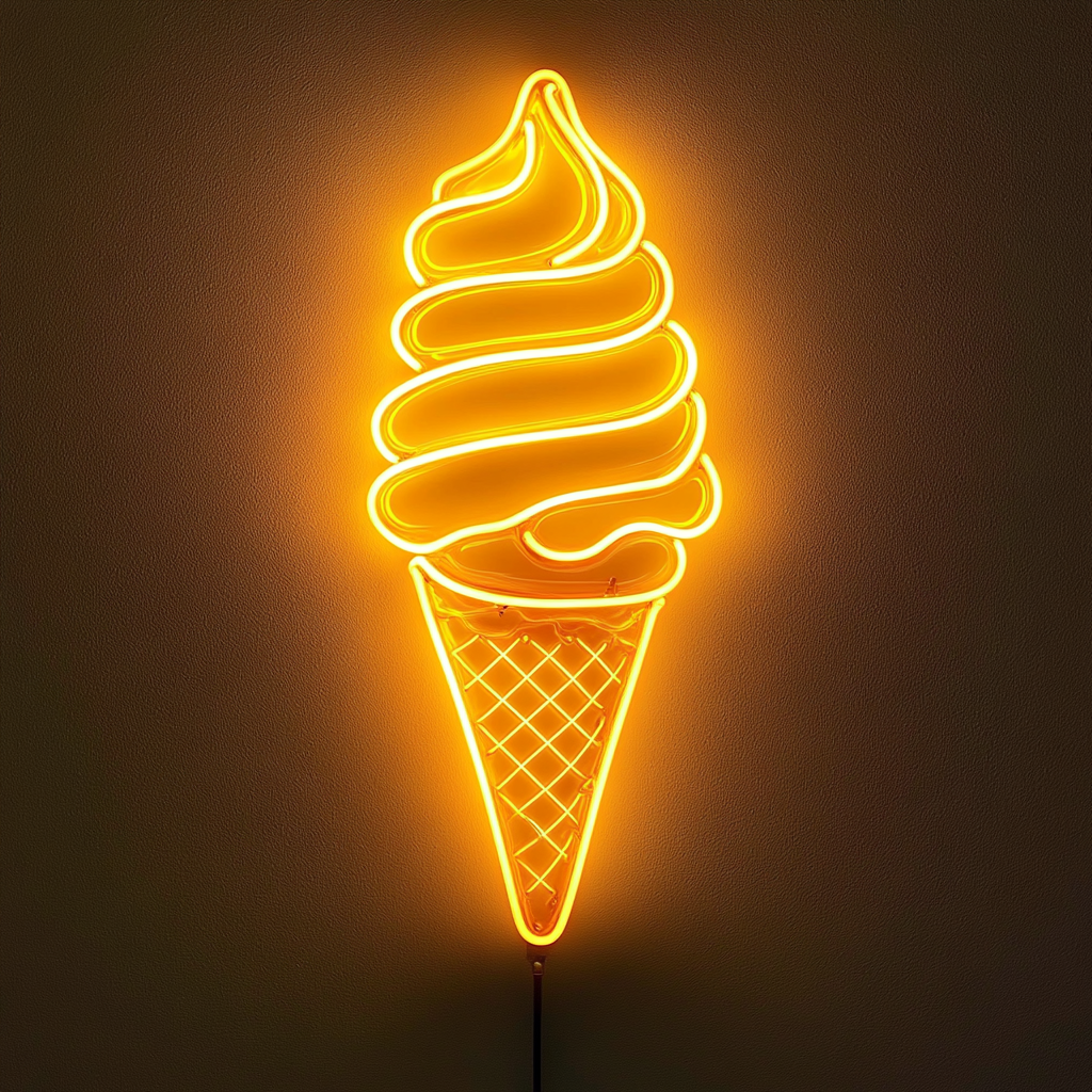 Ice Cream Cone - Yellow Neon Sign, 24 Inches