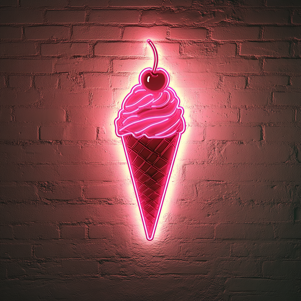 Ice Cream Cone with Cherry - Pink Neon Sign, 24 Inches