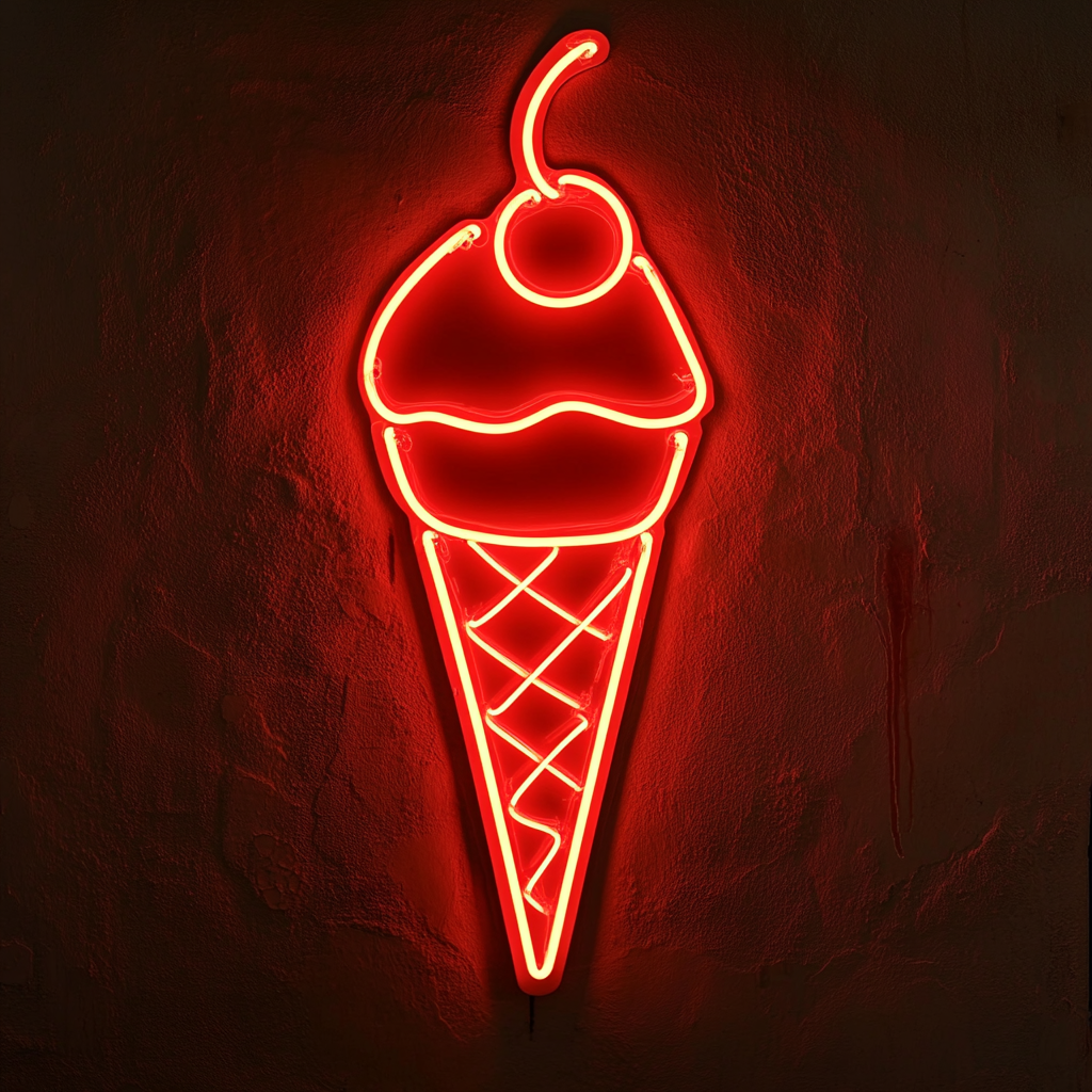 Ice Cream Cone with Cherry - Red Neon Sign, 18 Inches