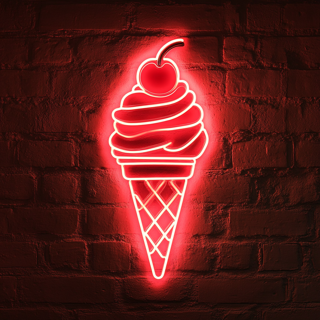 Ice Cream Cone with Cherry - Red Neon Sign, 18 Inches