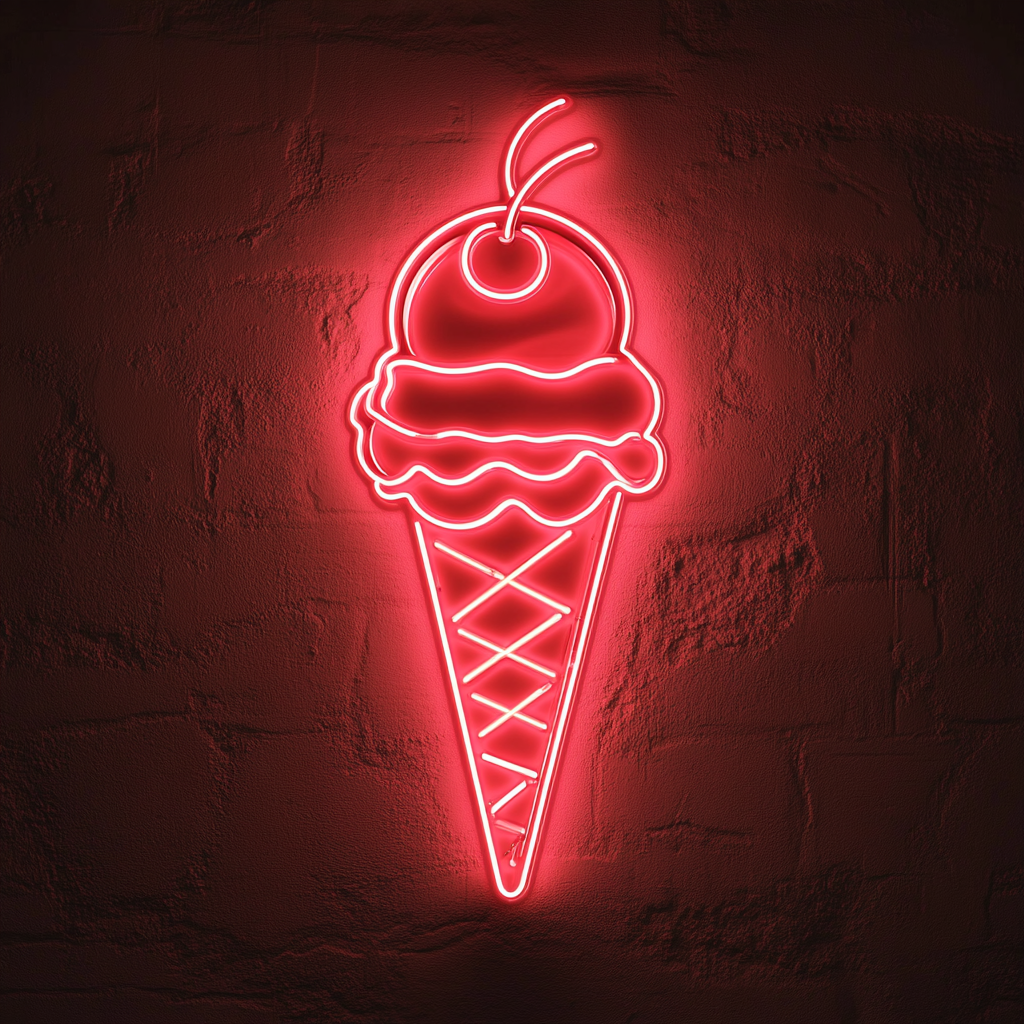 Ice Cream Cone with Cherry - Red Neon Sign, 18 Inches