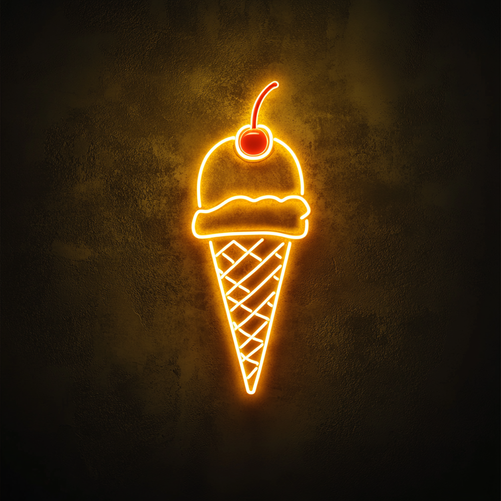 Ice Cream Cone with Cherry - Yellow Neon Sign, 18 Inches