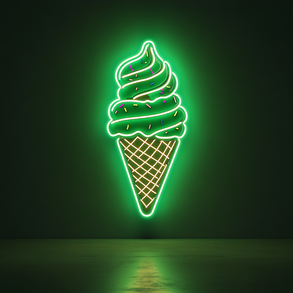 Ice Cream Cone with Sprinkles - Green Neon Sign, 18 Inches
