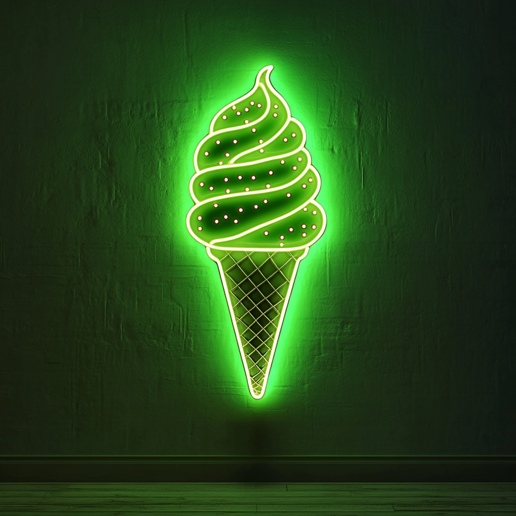 Ice Cream Cone with Sprinkles - Green Neon Sign, 18 Inches