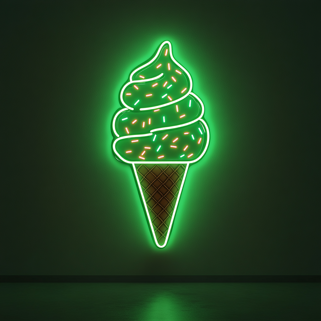 Ice Cream Cone with Sprinkles - Green Neon Sign, 18 Inches