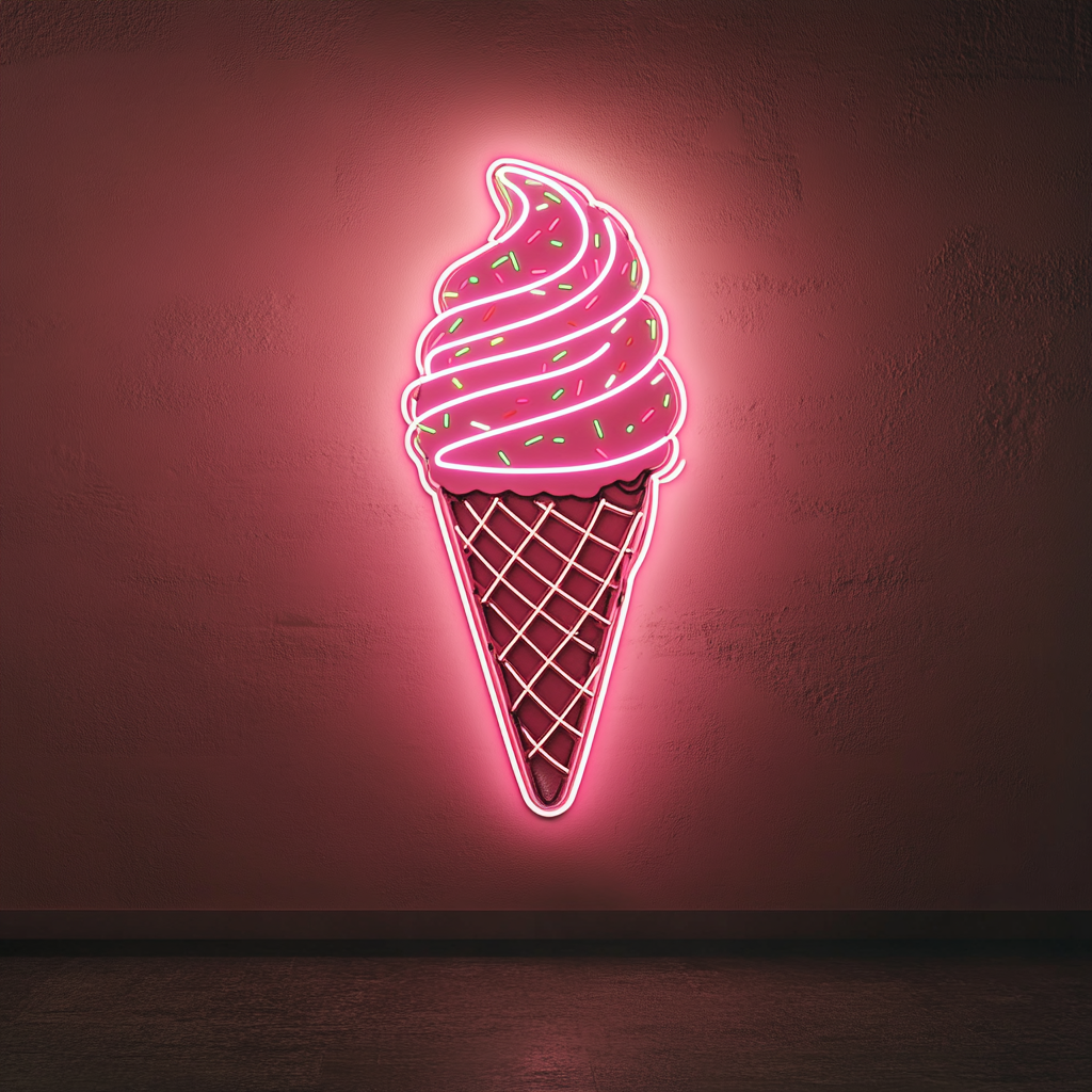 Ice Cream Cone with Sprinkles - Pink Neon Sign, 18 Inches
