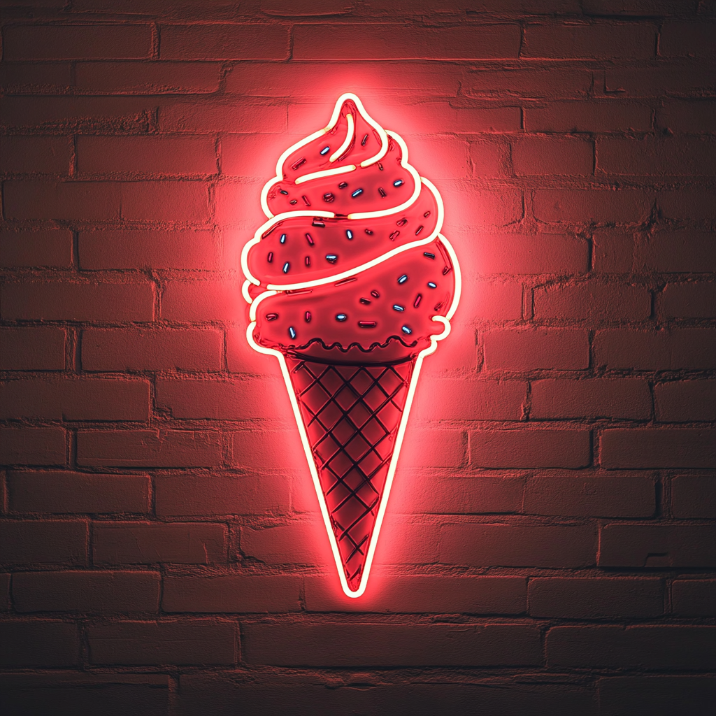 Ice Cream Cone with Sprinkles - Red Neon Sign, 24 Inches