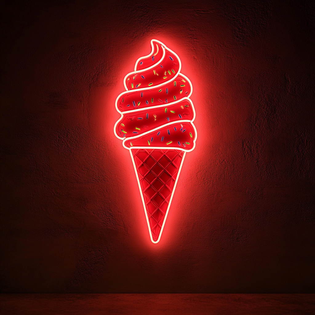 Ice Cream Cone with Sprinkles - Red Neon Sign, 24 Inches