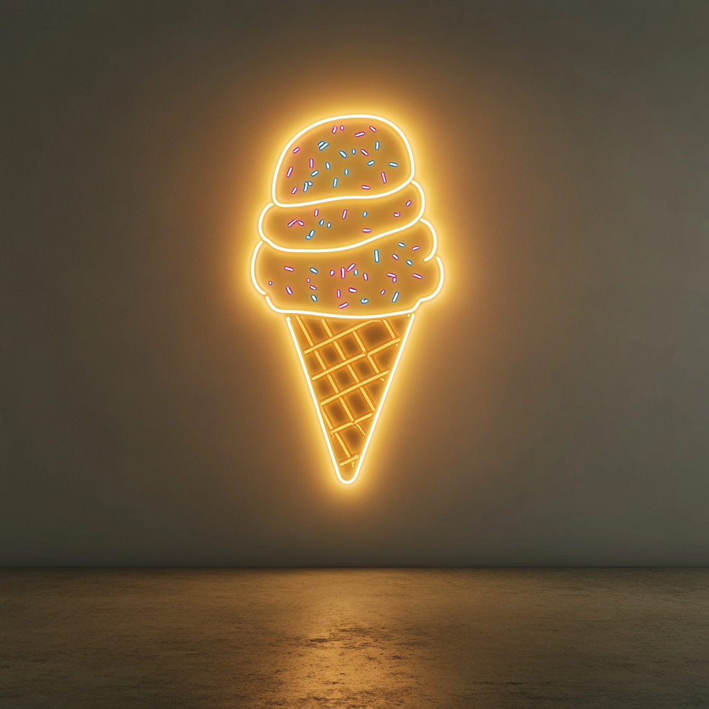 Ice Cream Cone with Sprinkles - Yellow Neon Sign, 18 Inches