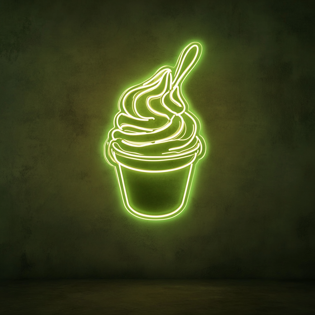 Ice Cream Sundae with Spoon - Green Neon Sign, 24 Inches