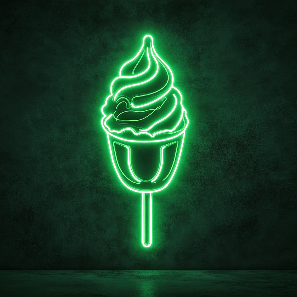Ice Cream Sundae with Spoon - Green Neon Sign, 18 Inches