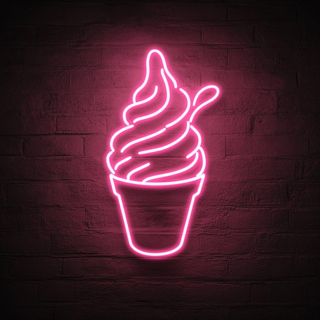 Ice Cream Sundae with Spoon - Pink Neon Sign, 18 Inches