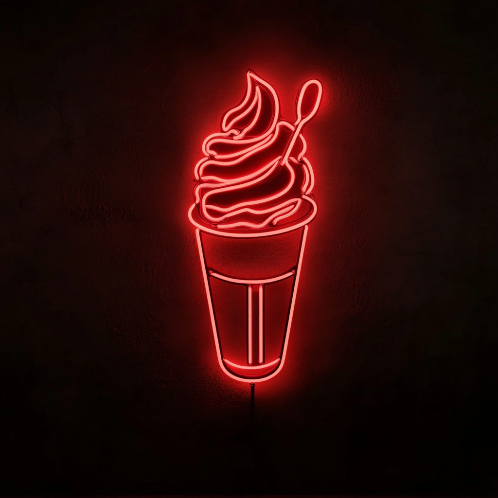 Ice Cream Sundae with Spoon - Red Neon Sign, 24 Inches