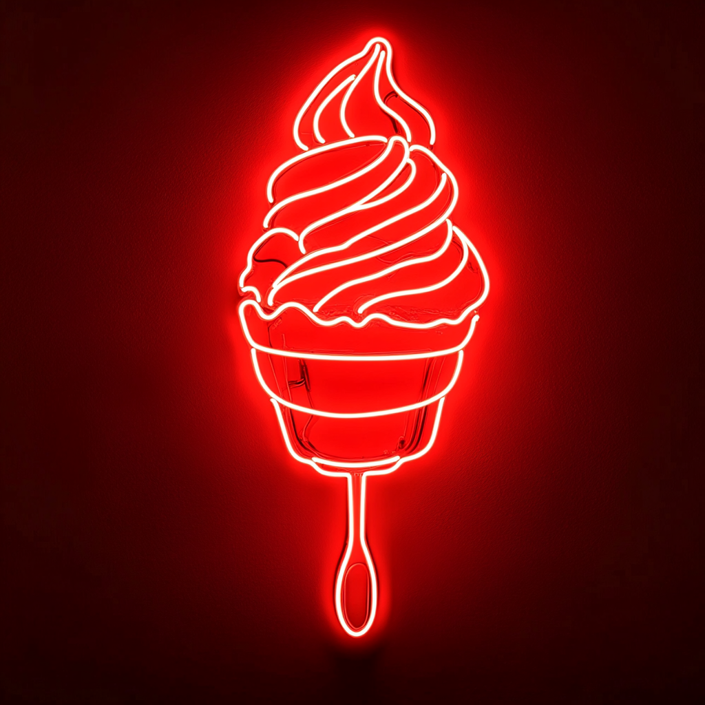 Ice Cream Sundae with Spoon - Red Neon Sign, 24 Inches