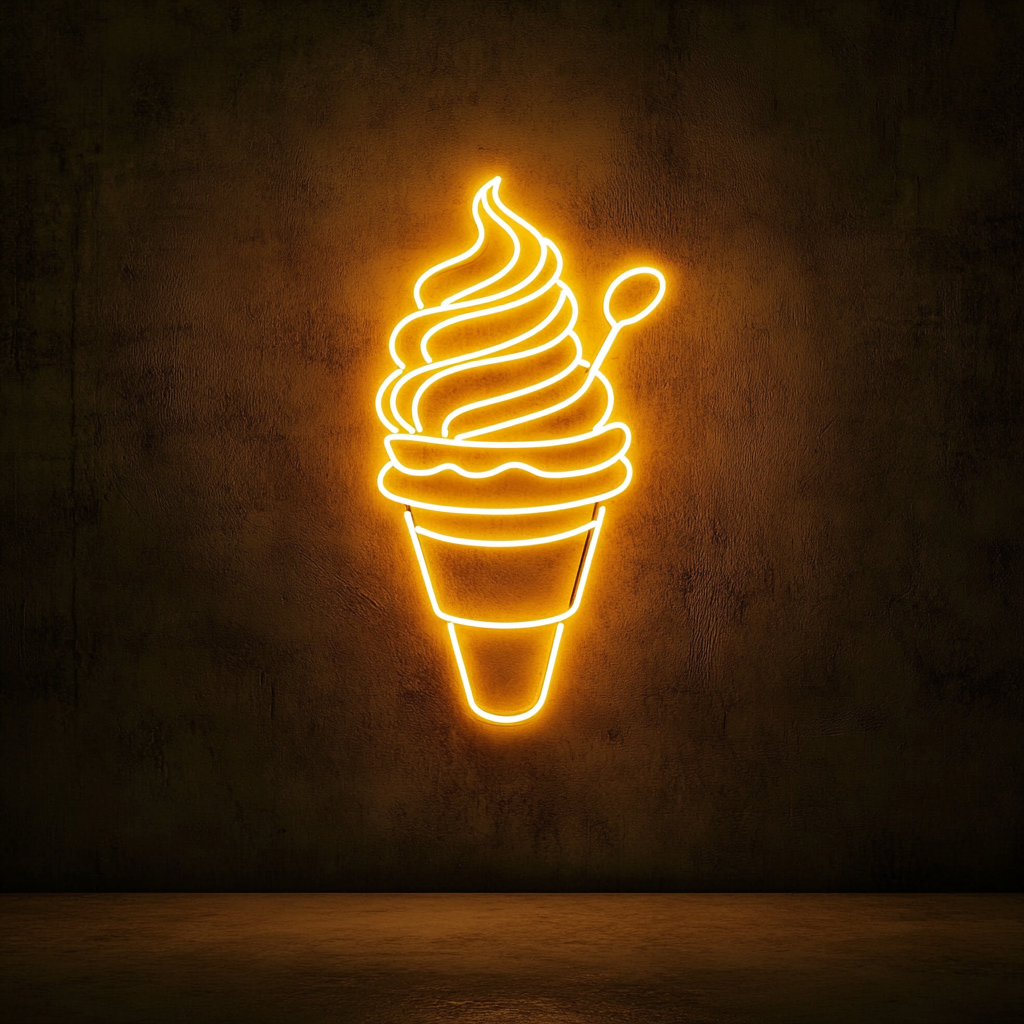 Ice Cream Sundae with Spoon - Yellow Neon Sign, 24 Inches