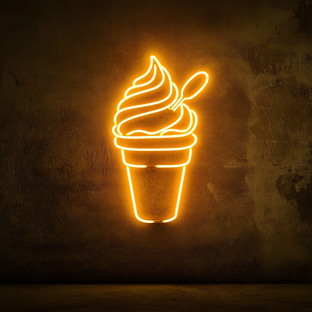 Ice Cream Sundae with Spoon - Yellow Neon Sign, 18 Inches
