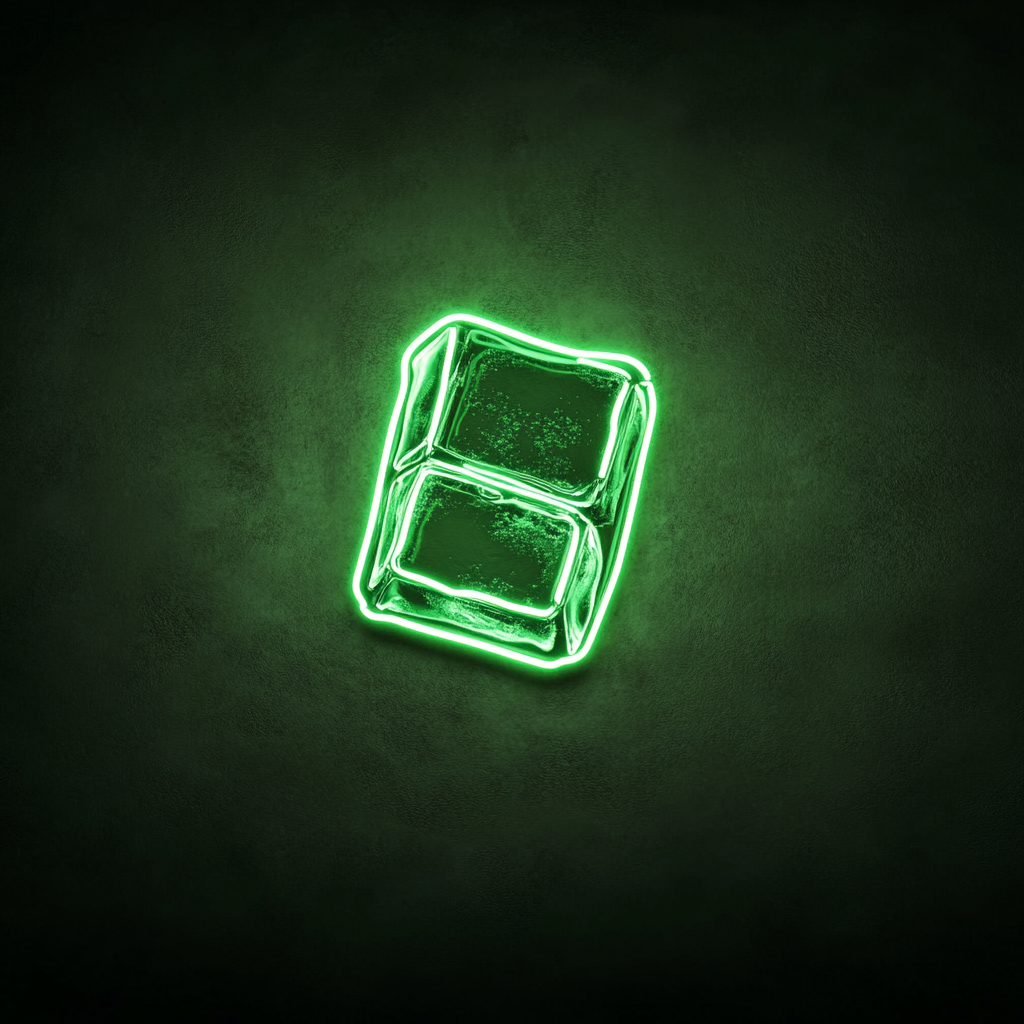 Ice Cubes in Glass - Green Neon Sign, 18 Inches