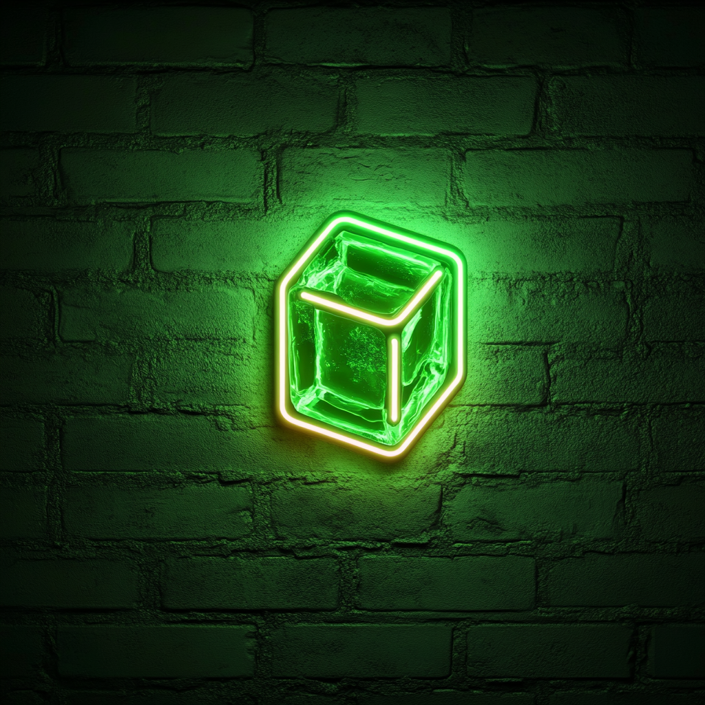 Ice Cubes in Glass - Green Neon Sign, 18 Inches