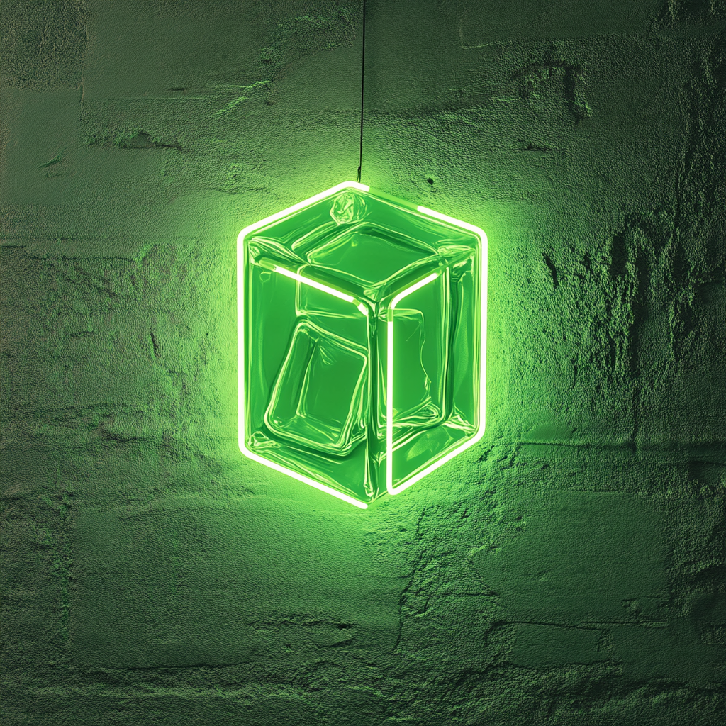 Ice Cubes in Glass - Green Neon Sign, 18 Inches