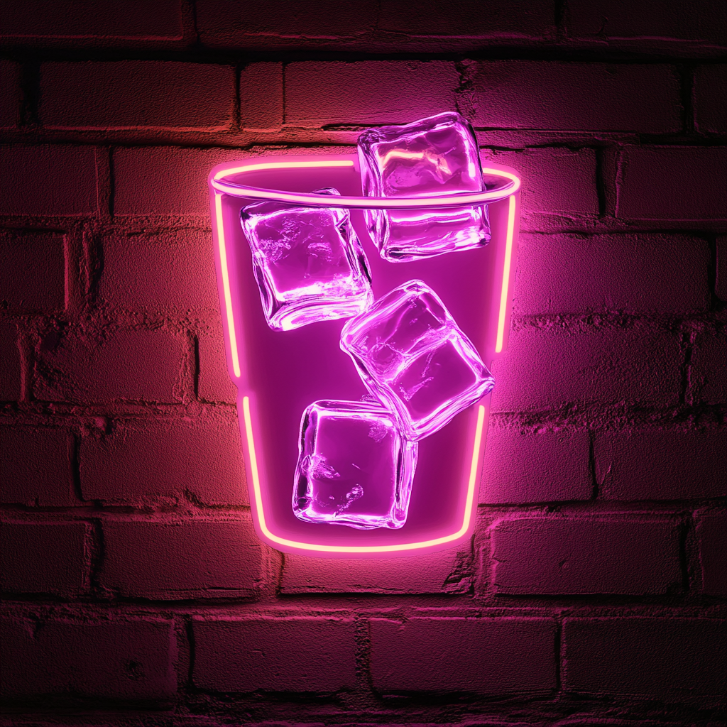 Ice Cubes in Glass - Pink Neon Sign, 24 Inches