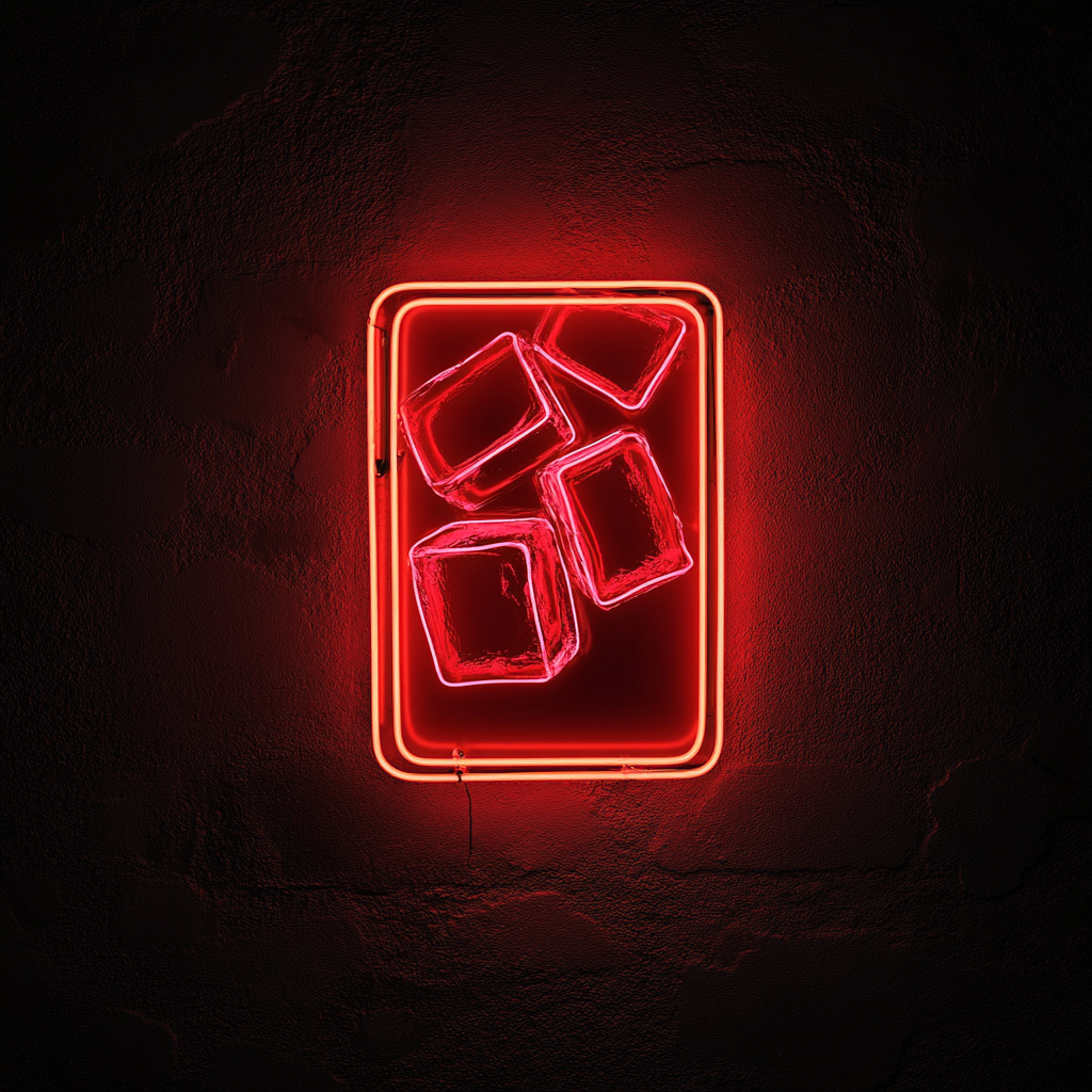 Ice Cubes in Glass - Red Neon Sign, 24 Inches