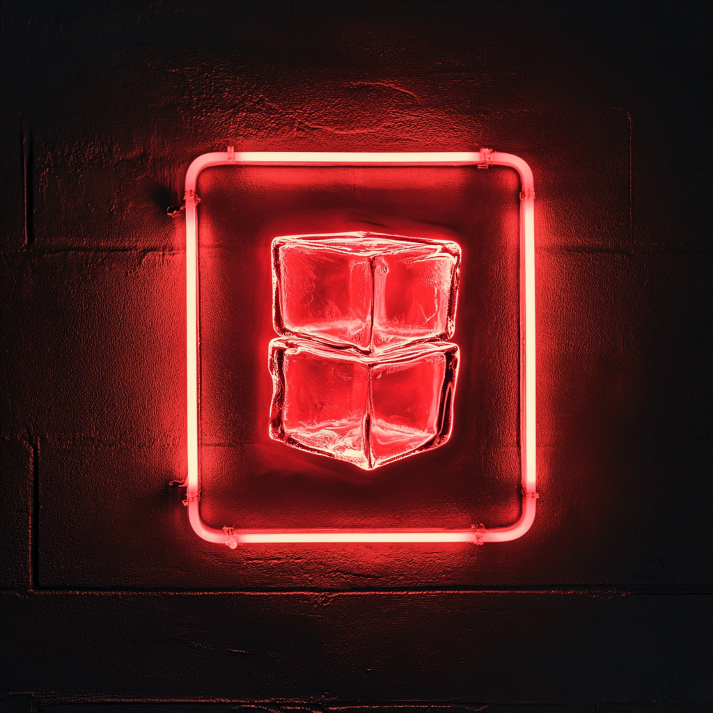 Ice Cubes in Glass - Red Neon Sign, 24 Inches