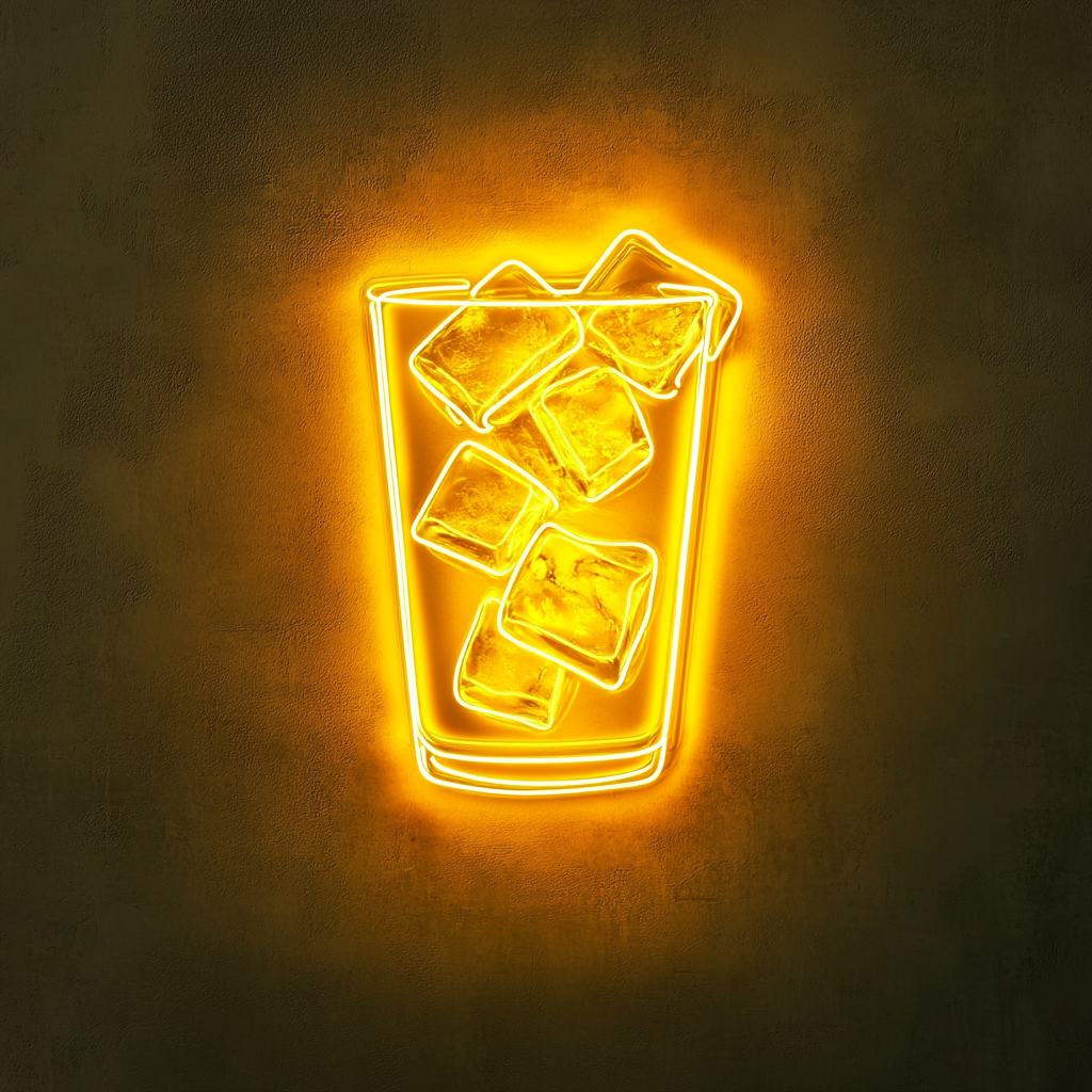 Ice Cubes in Glass - Yellow Neon Sign, 24 Inches