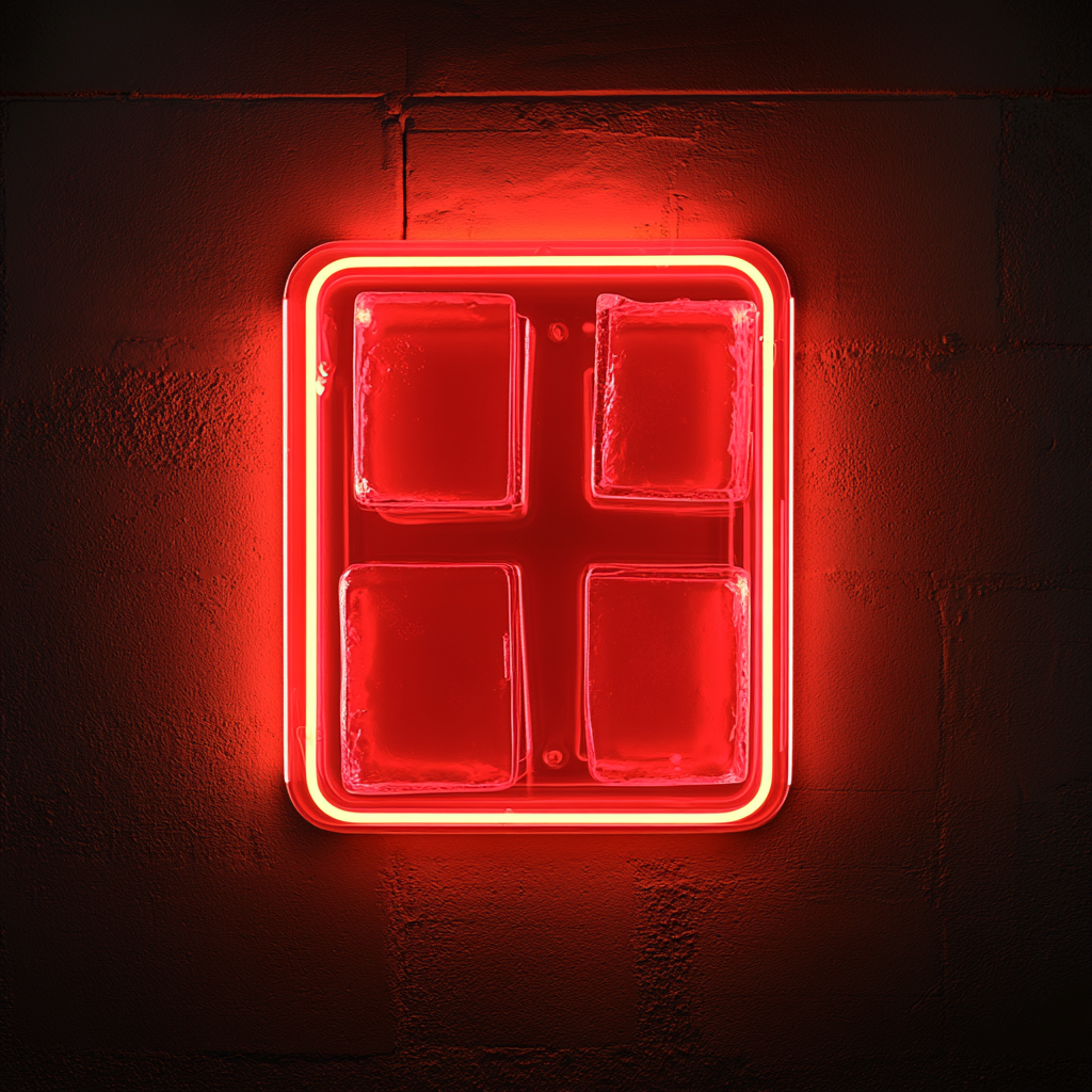 Ice Cube Tray - Red Neon Sign, 18 Inches
