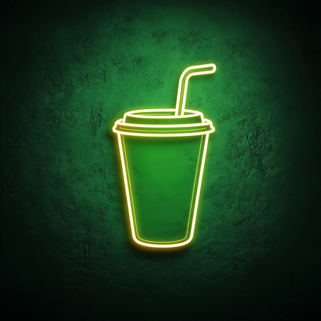 Iced Coffee Cup with Straw - Green Neon Sign, 24 Inches
