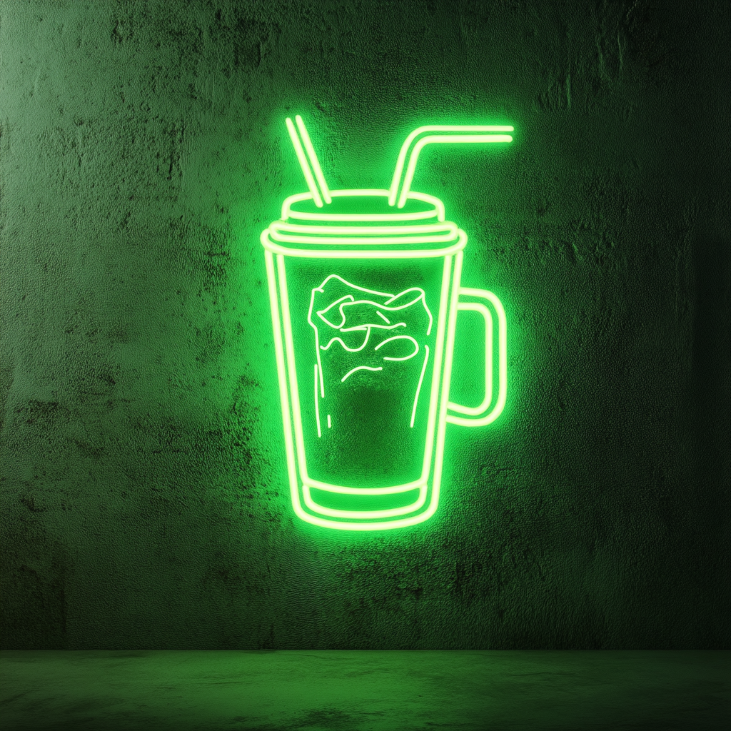 Iced Coffee in Mason Jar - Green Neon Sign, 24 Inches