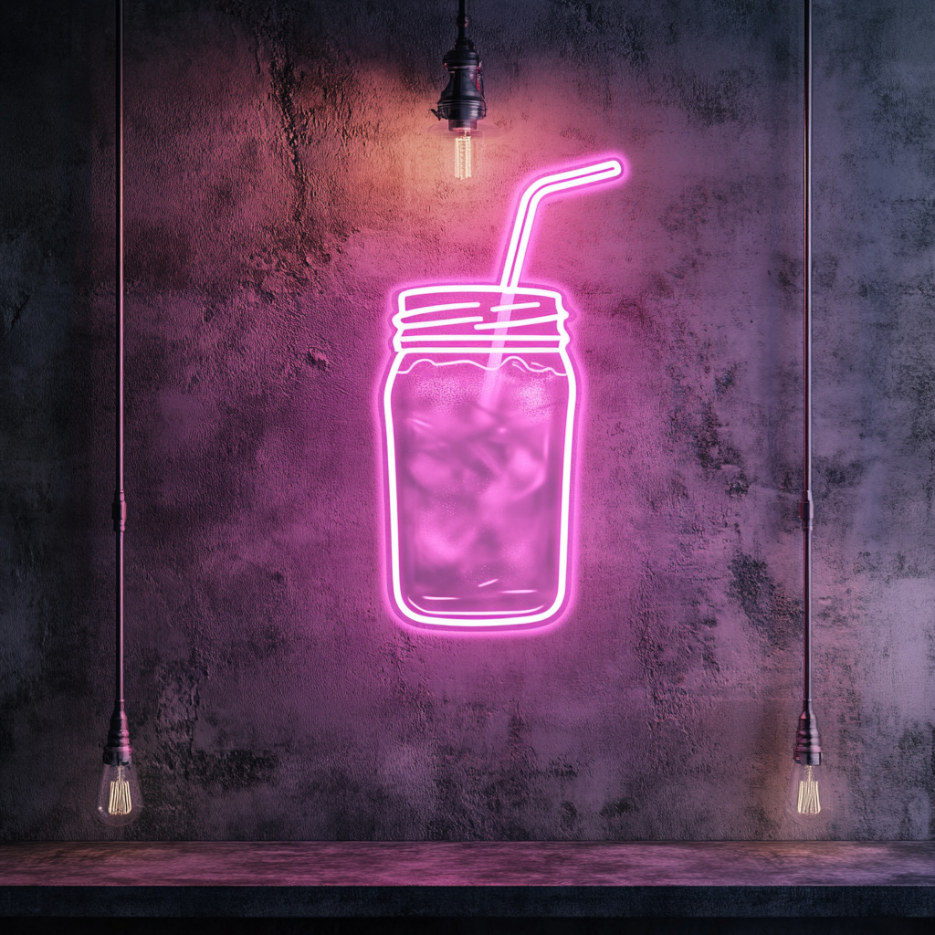 Iced Coffee in Mason Jar - Pink Neon Sign, 24 Inches