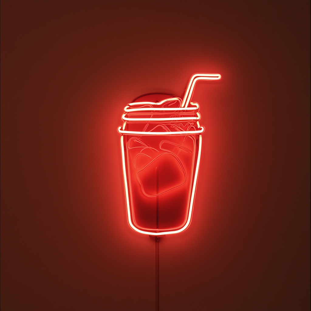 Iced Coffee in Mason Jar - Red Neon Sign, 18 Inches