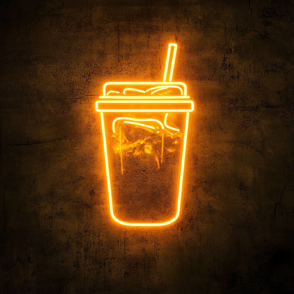 Iced Coffee in Mason Jar - Yellow Neon Sign, 18 Inches