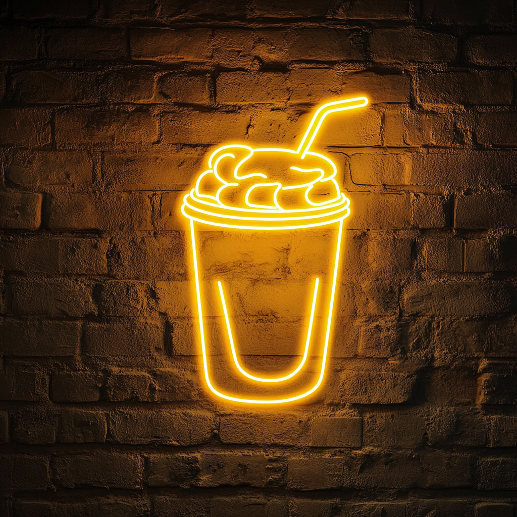 Iced Coffee in Mason Jar - Yellow Neon Sign, 24 Inches
