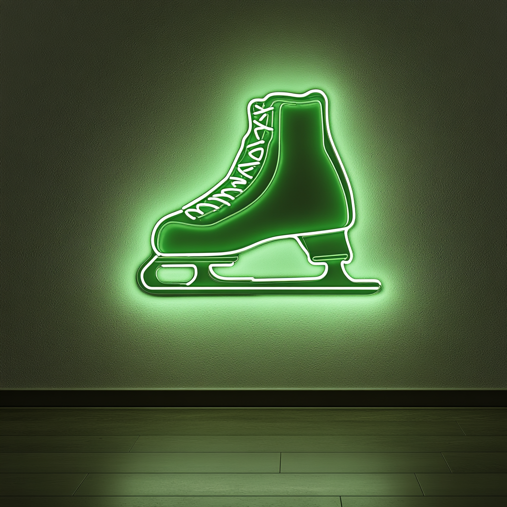 Ice Skate - Green Neon Sign, 24 Inches
