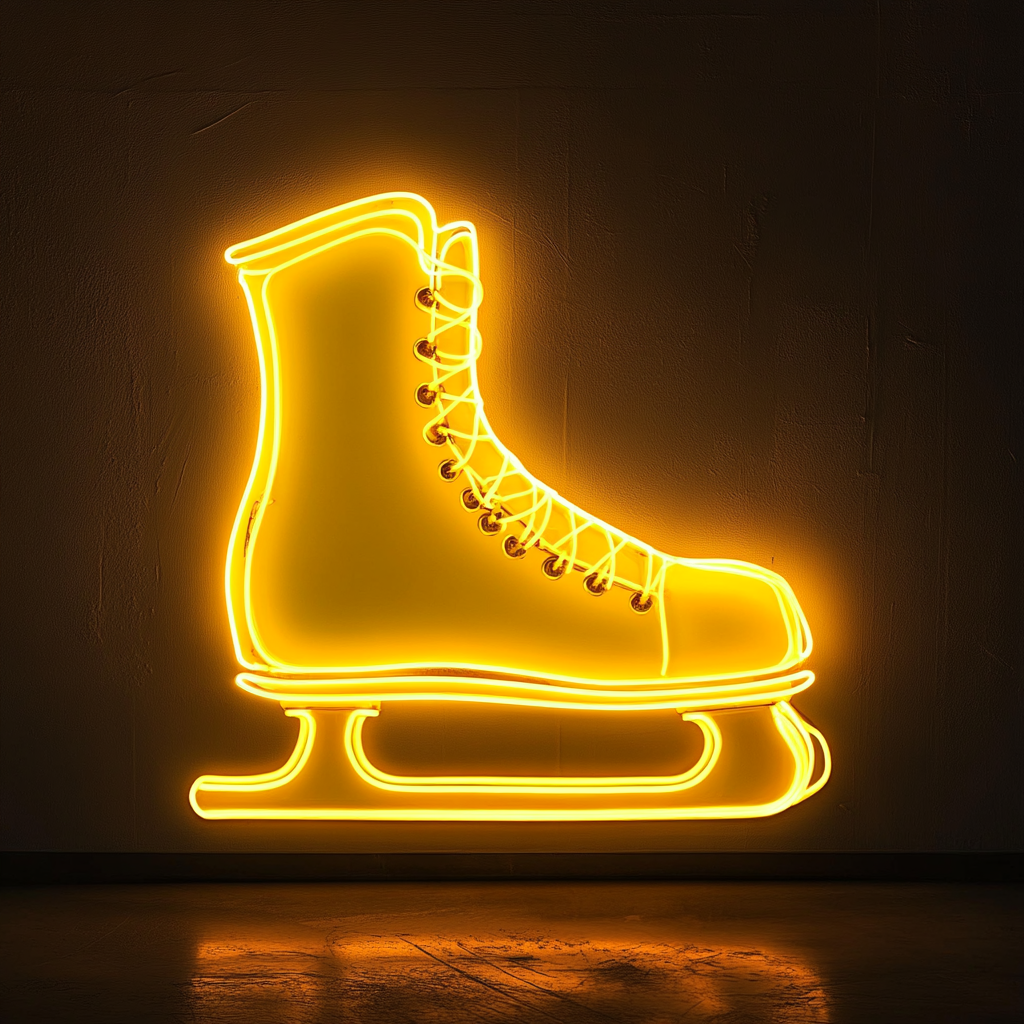 Ice Skate - Yellow Neon Sign, 18 Inches